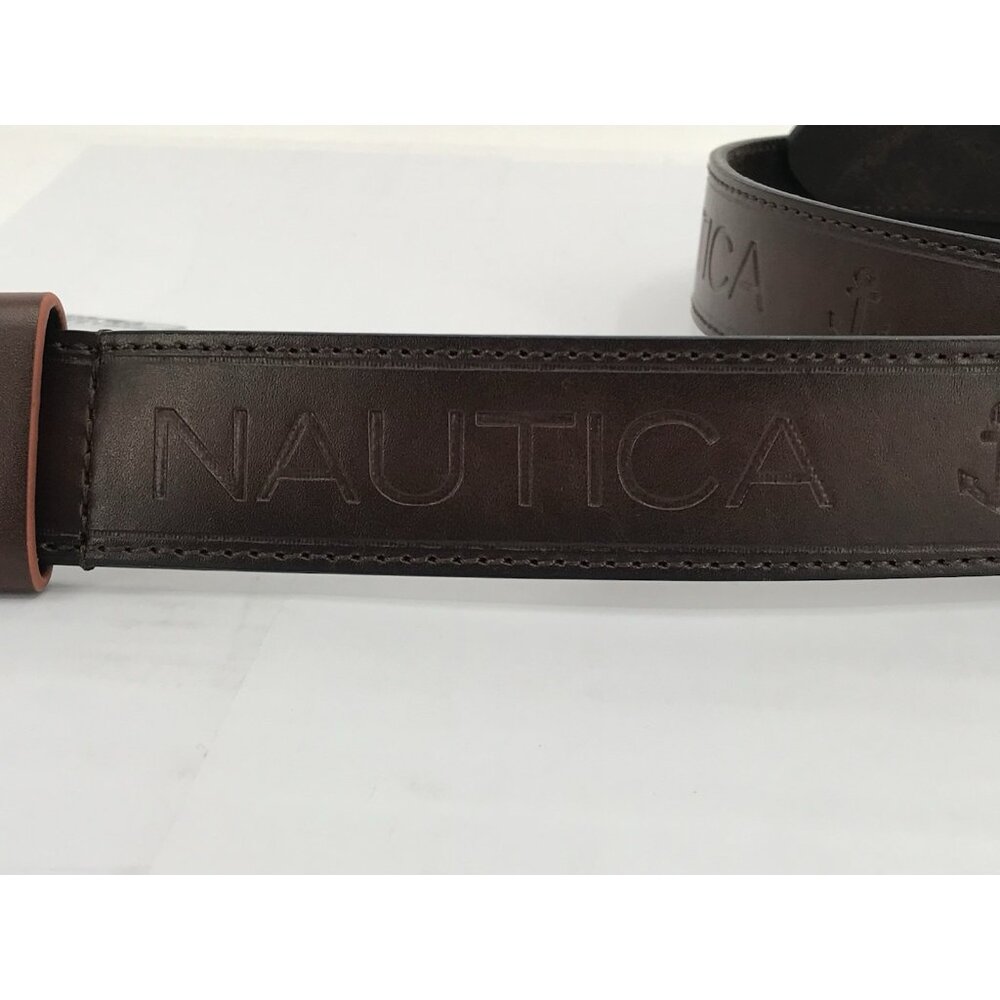 Nautica Men's Belt Size 40 Brown Leather Classic Logo‎ Basic Dress Dad Gift